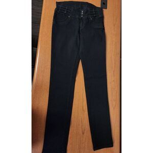 💕Tush Push 3 button black skinny jeans  embellished waist and pockets size 7.